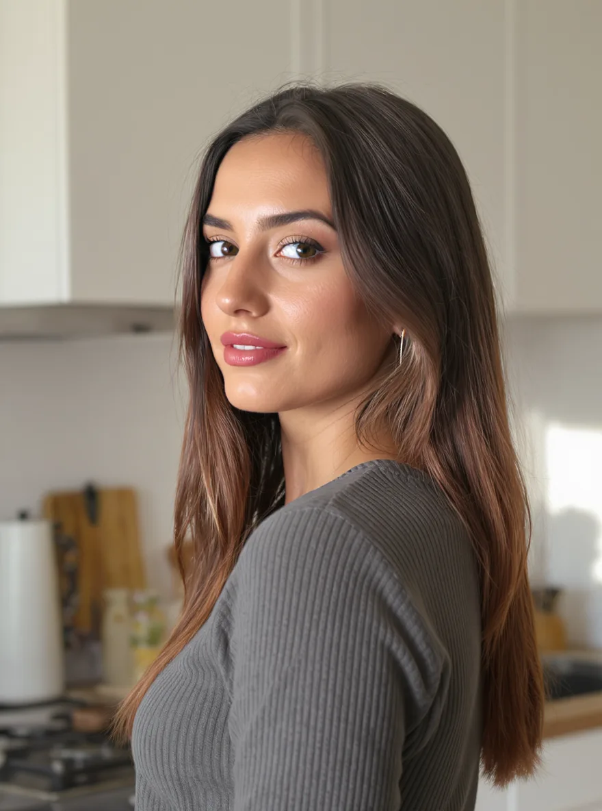 Soft Brown Natural Long Layers with Highlights